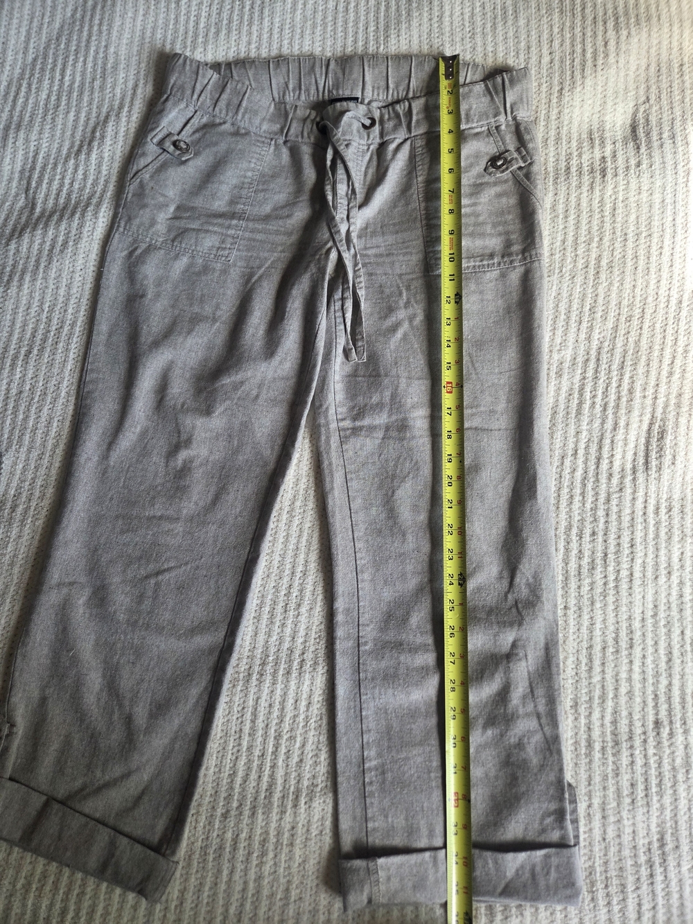 Point Zero Linen Blend Roll-Up Pants | Taupe | Size M - Picture 11 of 14